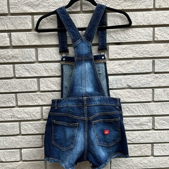 Dickies Distressed Raw Hem Bib Shortalls Sz S - Picture 7 of 15